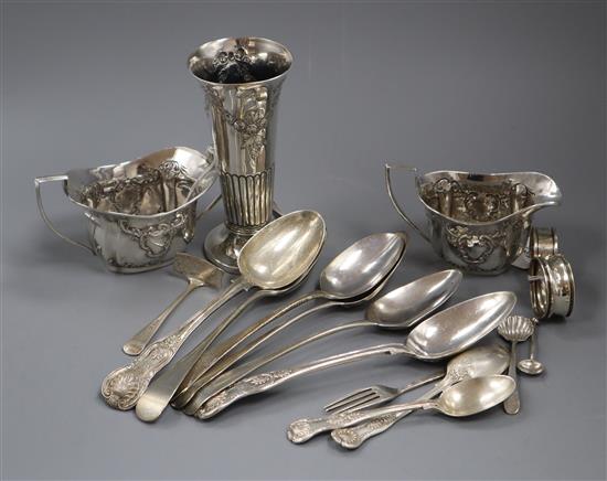 A small collection of Georgian and later silver flatware and sundry silver items,